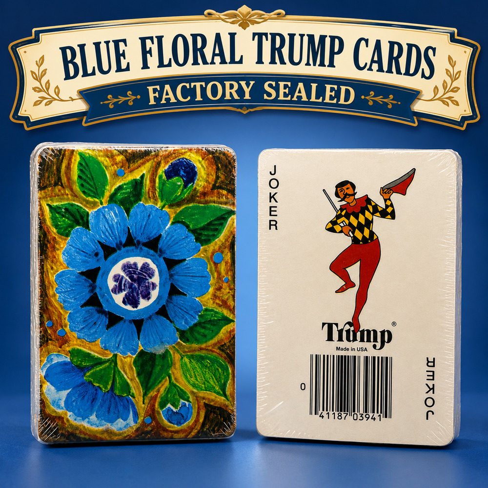 VTG Trump Floral Playing Cards Factory Sealed Made USA Retro NOS Blue Flower